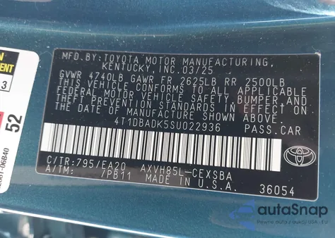 2025 Toyota Camry Se из США, поврежденный, VIN 4T1DBADK5SU022936